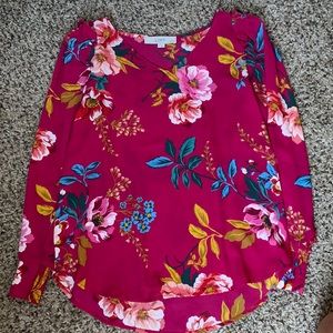 Loft Petite Small Pink Floral Blouse